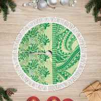 Lime Green Hibiscus Monstera Seamless Kakau Hawaii Tree Skirt LT14 Fringed Lime Green - Polynesian Pride
