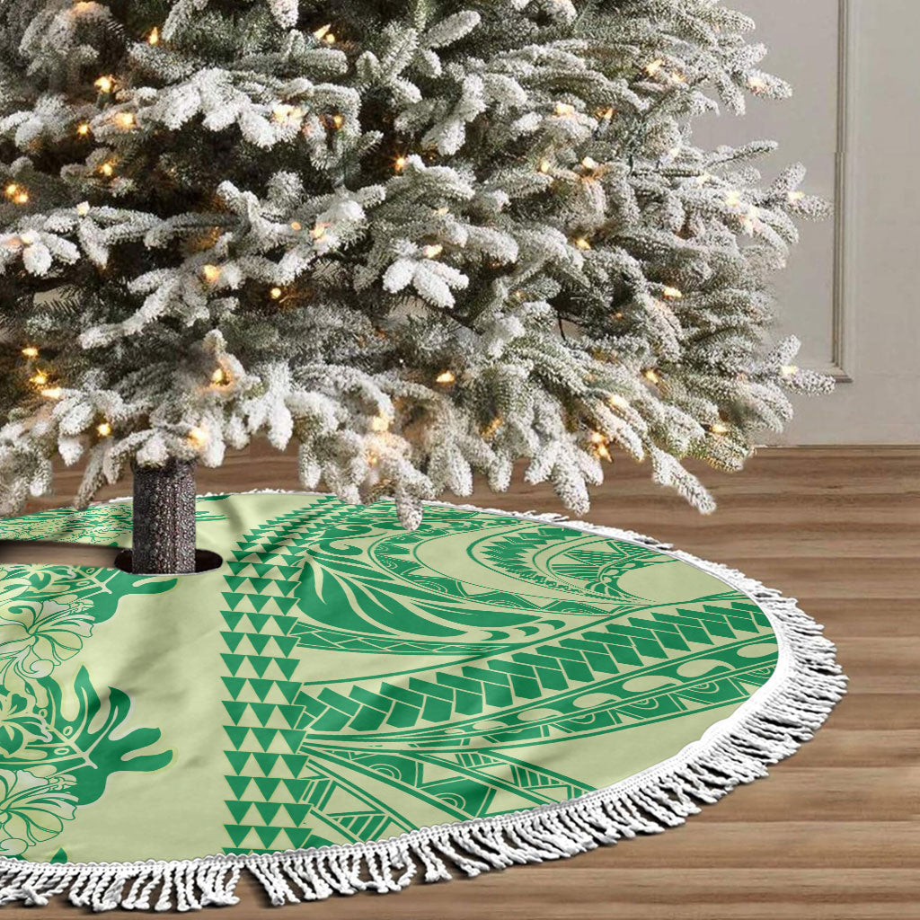 Lime Green Hibiscus Monstera Seamless Kakau Hawaii Tree Skirt LT14 - Polynesian Pride