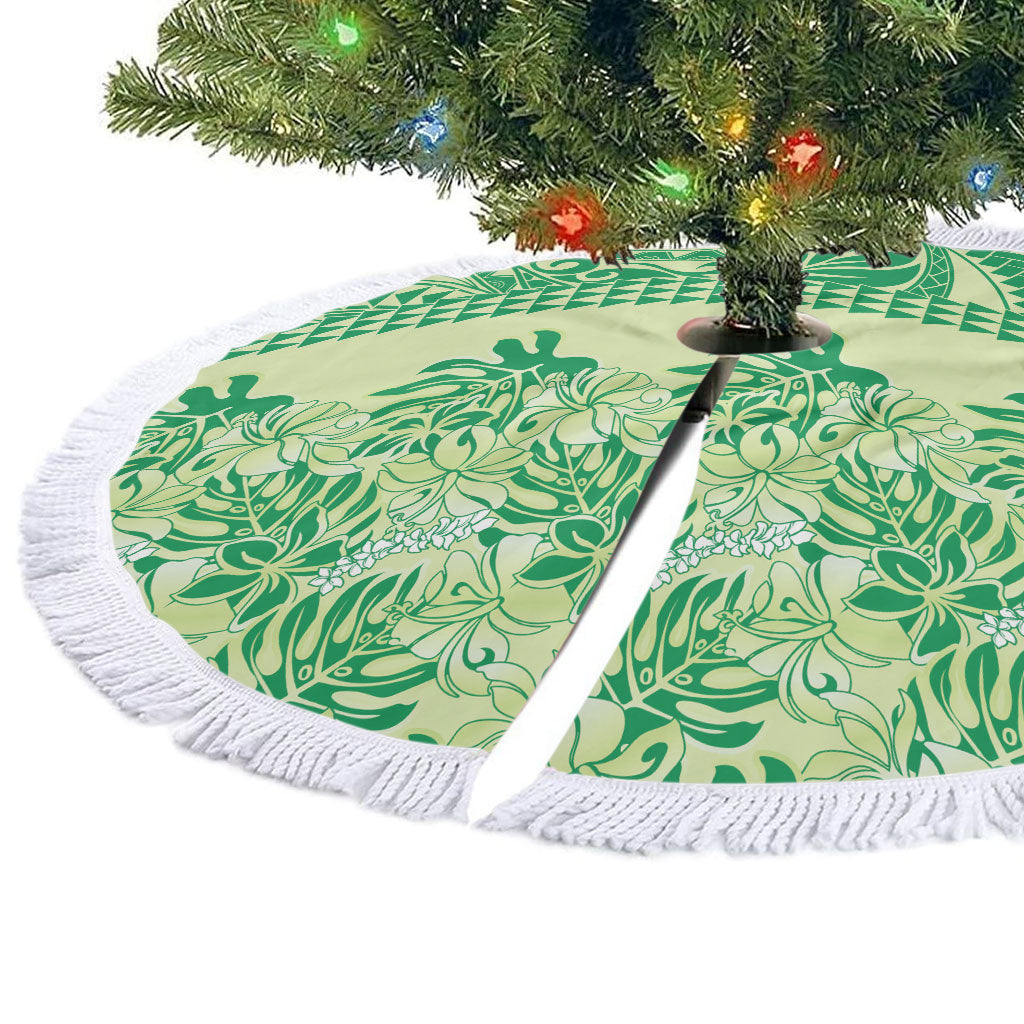 Lime Green Hibiscus Monstera Seamless Kakau Hawaii Tree Skirt LT14 - Polynesian Pride