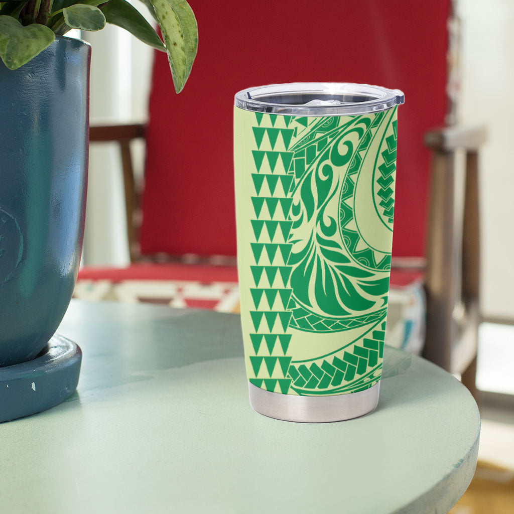 Lime Green Hibiscus Monstera Seamless Kakau Hawaii Tumbler Cup LT14 - Polynesian Pride