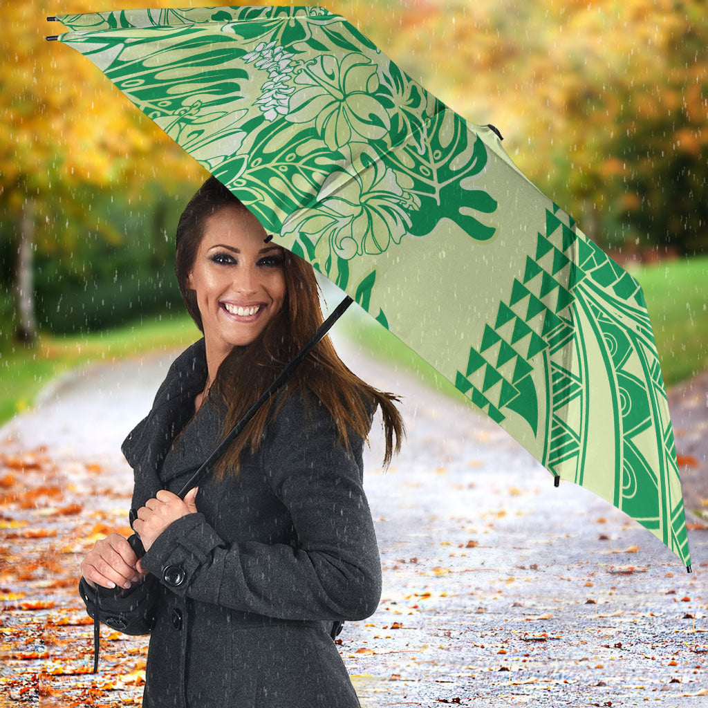 Lime Green Hibiscus Monstera Seamless Kakau Hawaii Umbrella LT14 - Polynesian Pride