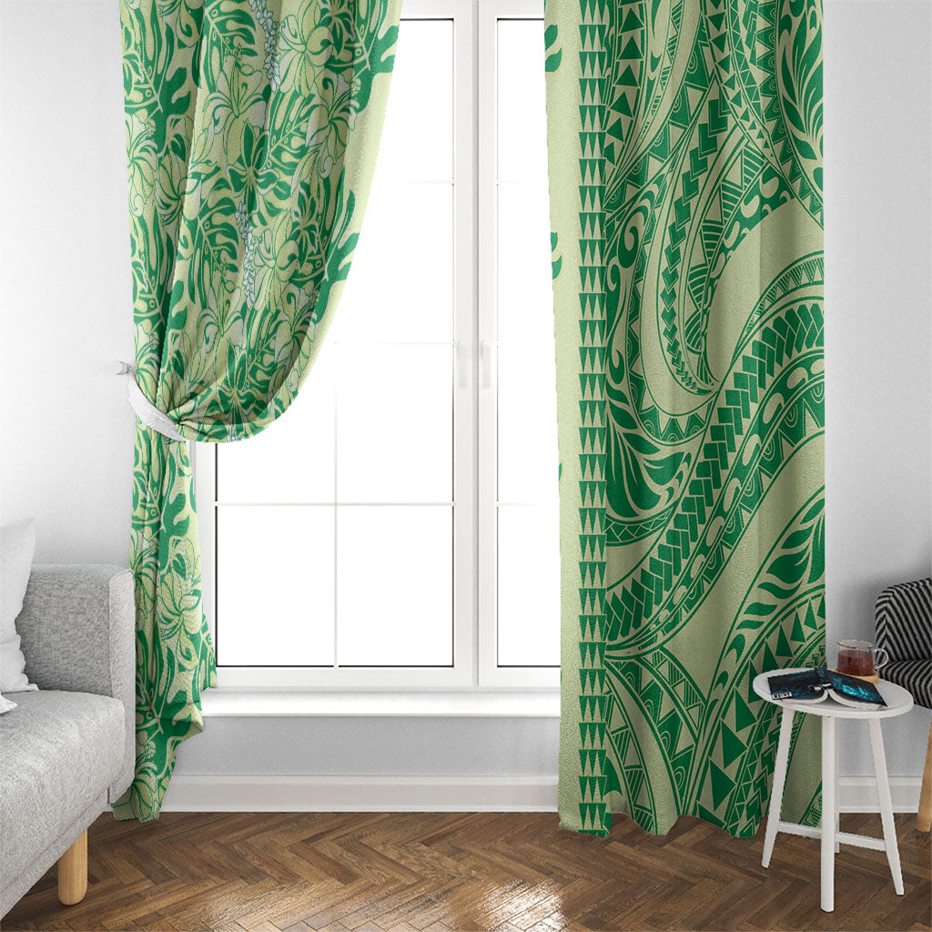 Lime Green Hibiscus Monstera Seamless Kakau Hawaii Window Curtain LT14 - Polynesian Pride