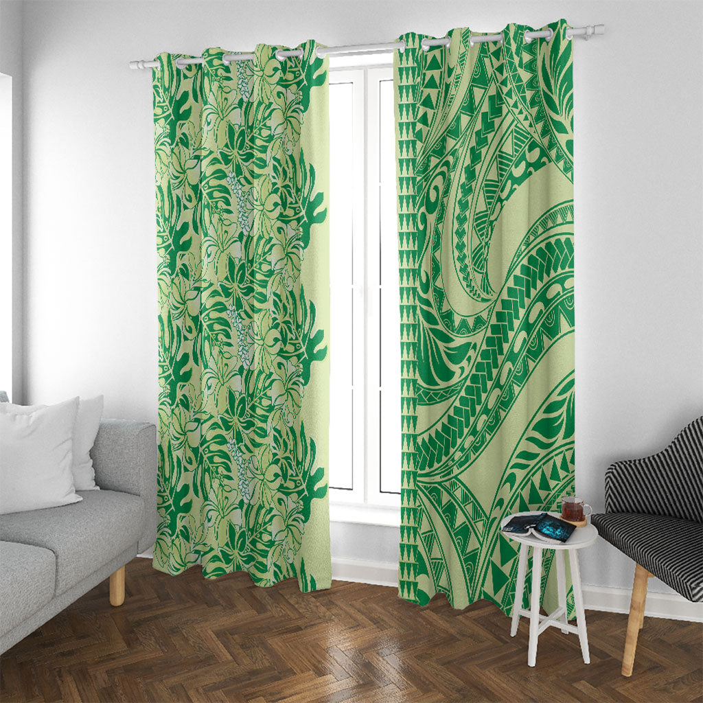 Lime Green Hibiscus Monstera Seamless Kakau Hawaii Window Curtain LT14 With Grommets Lime Green - Polynesian Pride