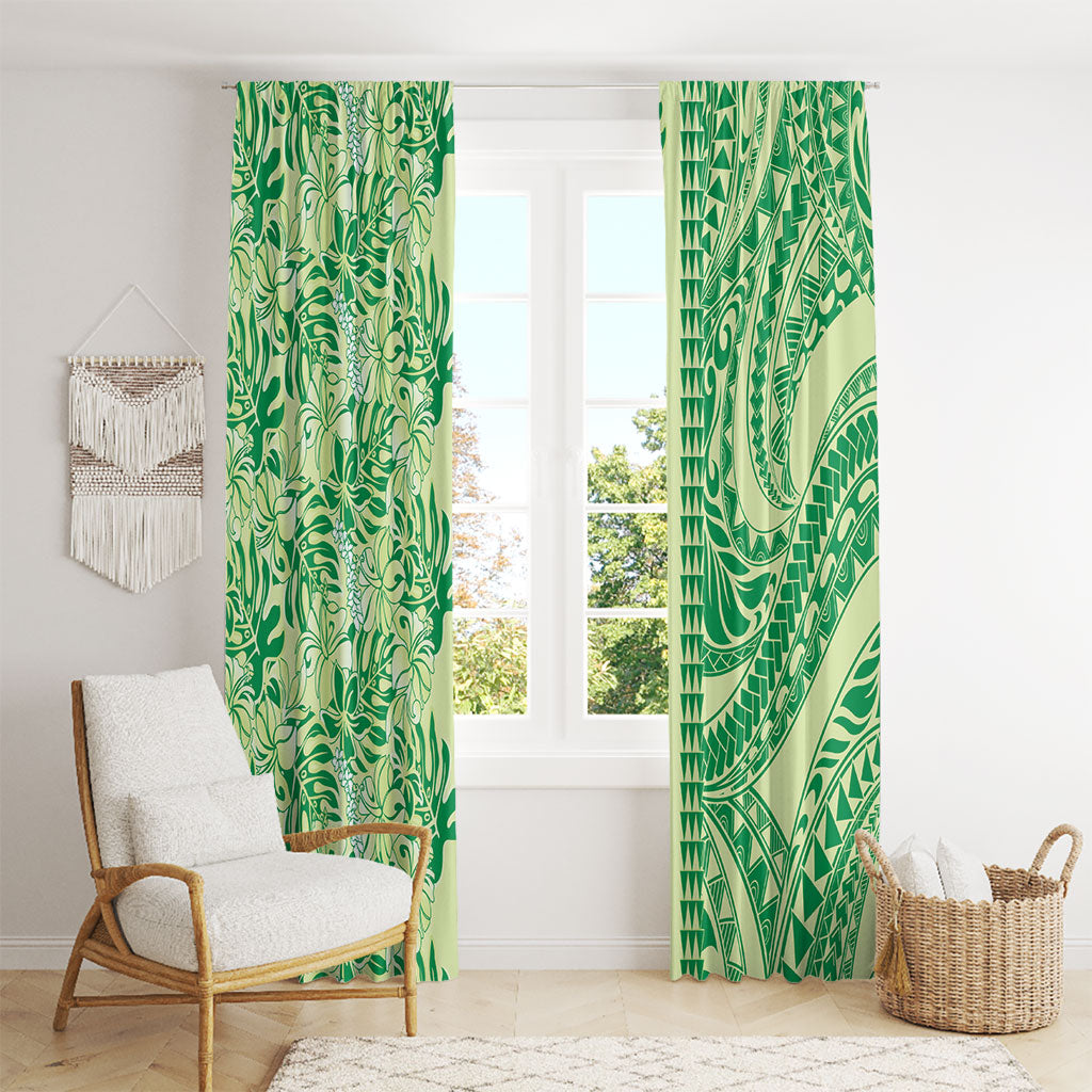Lime Green Hibiscus Monstera Seamless Kakau Hawaii Window Curtain LT14 - Polynesian Pride