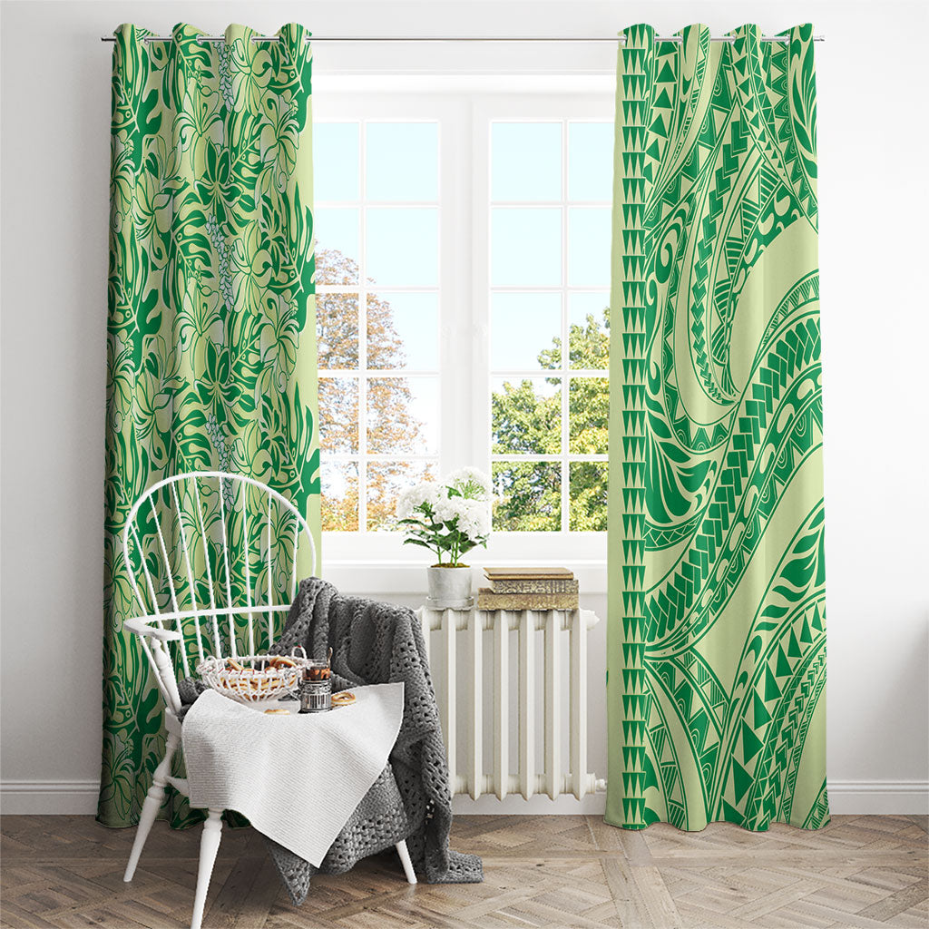 Lime Green Hibiscus Monstera Seamless Kakau Hawaii Window Curtain LT14 - Polynesian Pride