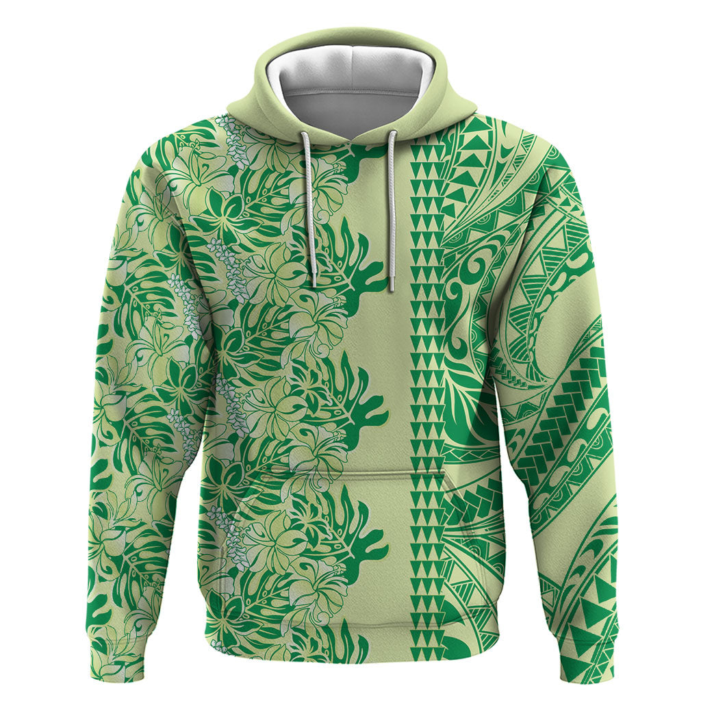 Lime Green Hibiscus Monstera Seamless Kakau Hawaii Zip Hoodie LT14 Pullover Hoodie Lime Green - Polynesian Pride