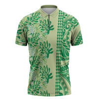 Lime Green Hibiscus Monstera Seamless Kakau Hawaii Zipper Polo Shirt LT14 Lime Green - Polynesian Pride
