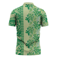 Lime Green Hibiscus Monstera Seamless Kakau Hawaii Zipper Polo Shirt LT14 - Polynesian Pride
