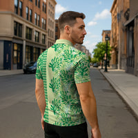 Lime Green Hibiscus Monstera Seamless Kakau Hawaii Zipper Polo Shirt LT14 - Polynesian Pride