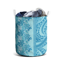Cyan Hibiscus Monstera Seamless Kakau Hawaii Laundry Basket LT14 - Polynesian Pride