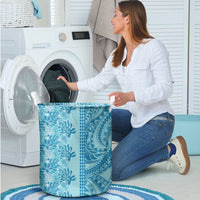 Cyan Hibiscus Monstera Seamless Kakau Hawaii Laundry Basket LT14 - Polynesian Pride