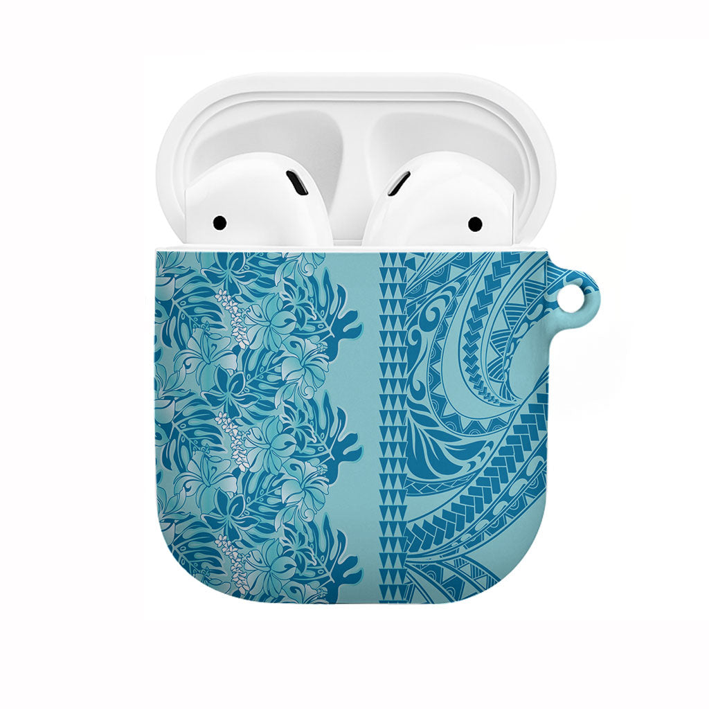 Cyan Hibiscus Monstera Seamless Kakau Hawaii AirPods Case LT14 Cyan - Polynesian Pride