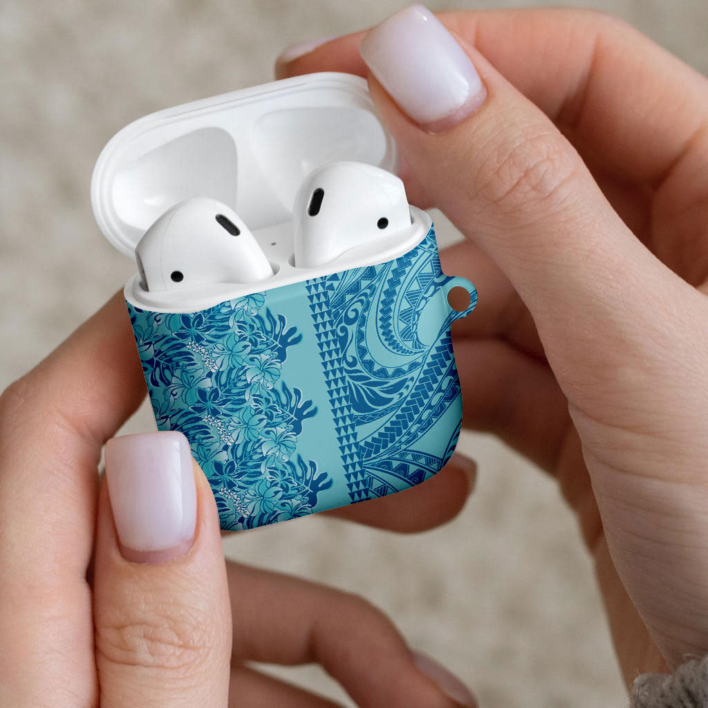 Cyan Hibiscus Monstera Seamless Kakau Hawaii AirPods Case LT14 - Polynesian Pride
