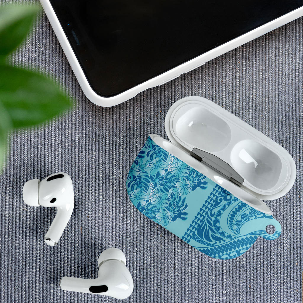 Cyan Hibiscus Monstera Seamless Kakau Hawaii AirPods Case LT14 - Polynesian Pride