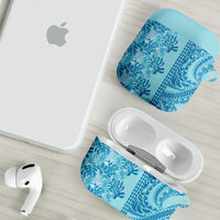 Cyan Hibiscus Monstera Seamless Kakau Hawaii AirPods Case LT14 - Polynesian Pride