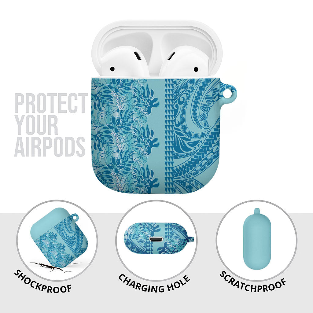 Cyan Hibiscus Monstera Seamless Kakau Hawaii AirPods Case LT14 - Polynesian Pride