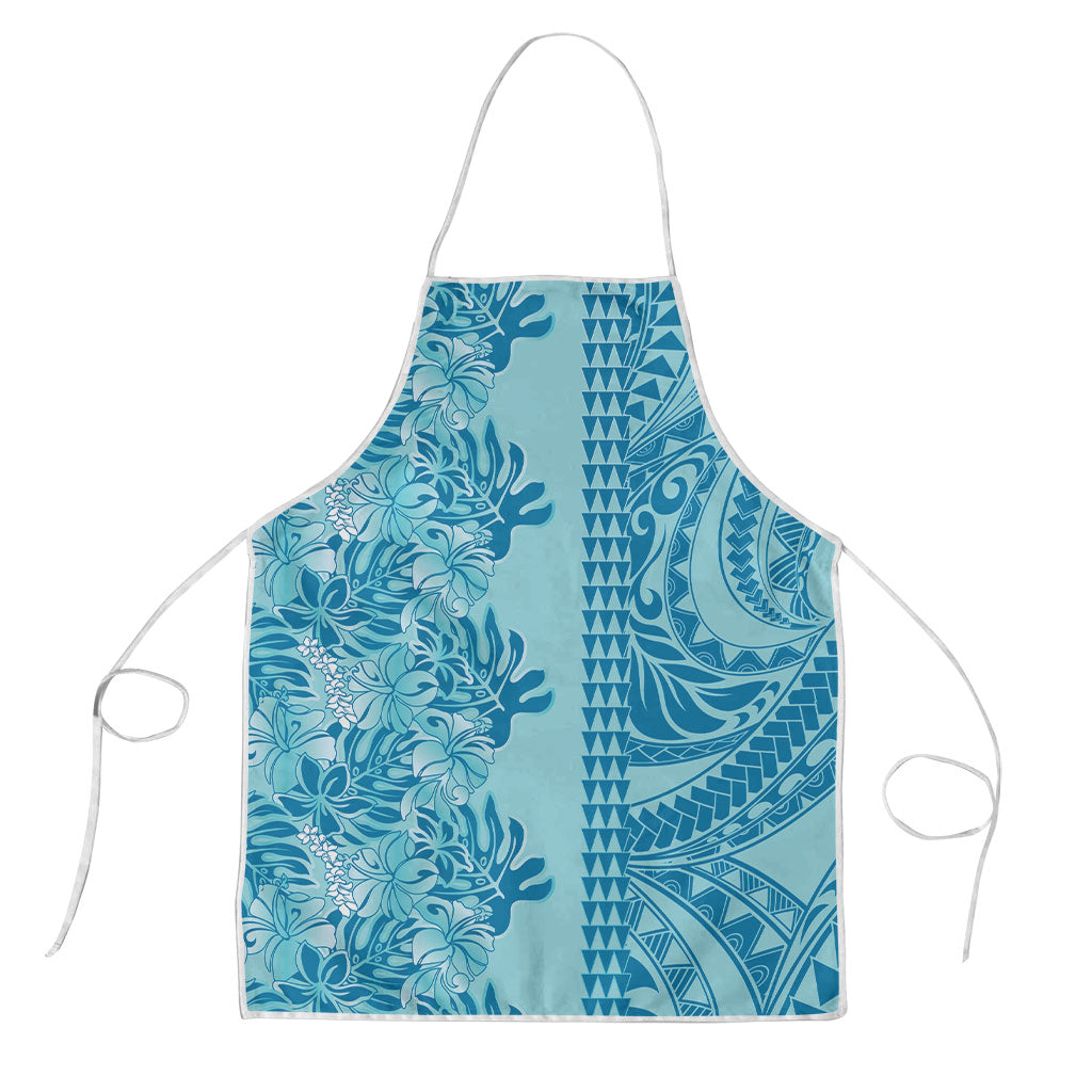 Cyan Hibiscus Monstera Seamless Kakau Hawaii Apron LT14 Cyan - Polynesian Pride