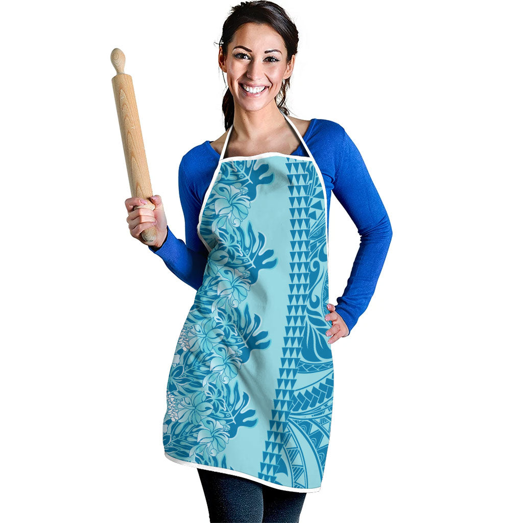 Cyan Hibiscus Monstera Seamless Kakau Hawaii Apron LT14 - Polynesian Pride