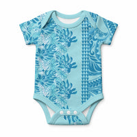 Cyan Hibiscus Monstera Seamless Kakau Hawaii Baby Onesie LT14 Cyan - Polynesian Pride