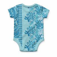Cyan Hibiscus Monstera Seamless Kakau Hawaii Baby Onesie LT14 - Polynesian Pride