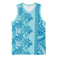 Cyan Hibiscus Monstera Seamless Kakau Hawaii Basketball Jersey LT14 Unisex Cyan - Polynesian Pride