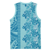 Cyan Hibiscus Monstera Seamless Kakau Hawaii Basketball Jersey LT14 - Polynesian Pride