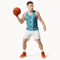Cyan Hibiscus Monstera Seamless Kakau Hawaii Basketball Jersey LT14 - Polynesian Pride