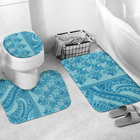 Cyan Hibiscus Monstera Seamless Kakau Hawaii Bathroom Set LT14 Mat Set Only (3 pcs) One Size Cyan - Polynesian Pride