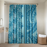 Cyan Hibiscus Monstera Seamless Kakau Hawaii Bathroom Set LT14 Shower Curtain Only Cyan - Polynesian Pride