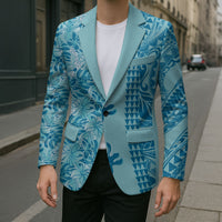 Cyan Hibiscus Monstera Seamless Kakau Hawaii Blazer LT14 - Polynesian Pride