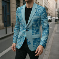 Cyan Hibiscus Monstera Seamless Kakau Hawaii Blazer LT14 - Polynesian Pride