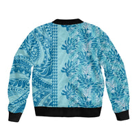 Cyan Hibiscus Monstera Seamless Kakau Hawaii Bomber Jacket LT14 - Polynesian Pride