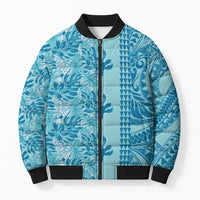 Cyan Hibiscus Monstera Seamless Kakau Hawaii Bomber Puffer Jacket LT14 Unisex Cyan - Polynesian Pride