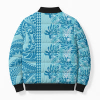 Cyan Hibiscus Monstera Seamless Kakau Hawaii Bomber Puffer Jacket LT14 - Polynesian Pride