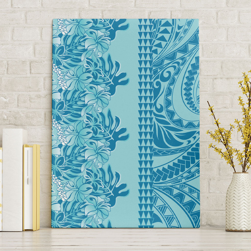 Cyan Hibiscus Monstera Seamless Kakau Hawaii Canvas Wall Art LT14 Without Frame Cyan - Polynesian Pride