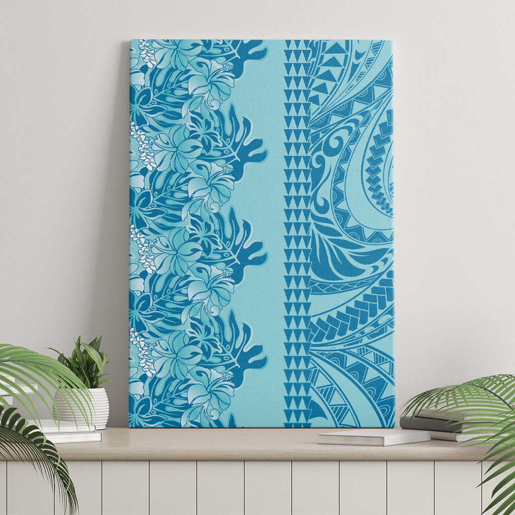Cyan Hibiscus Monstera Seamless Kakau Hawaii Canvas Wall Art LT14 - Polynesian Pride