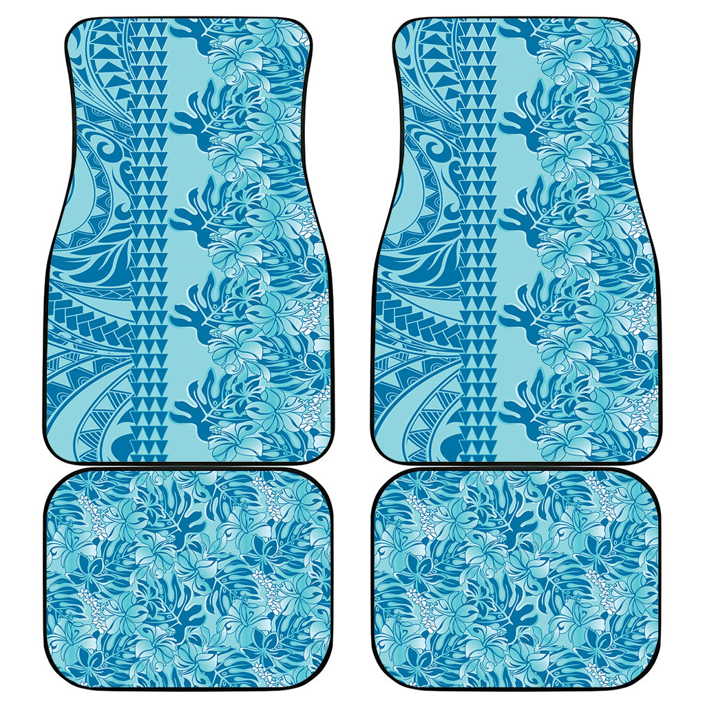 Cyan Hibiscus Monstera Seamless Kakau Hawaii Car Mats LT14 - Polynesian Pride