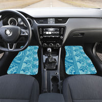Cyan Hibiscus Monstera Seamless Kakau Hawaii Car Mats LT14 Set 2pcs - Front Cyan - Polynesian Pride