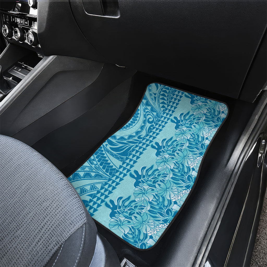 Cyan Hibiscus Monstera Seamless Kakau Hawaii Car Mats LT14 - Polynesian Pride