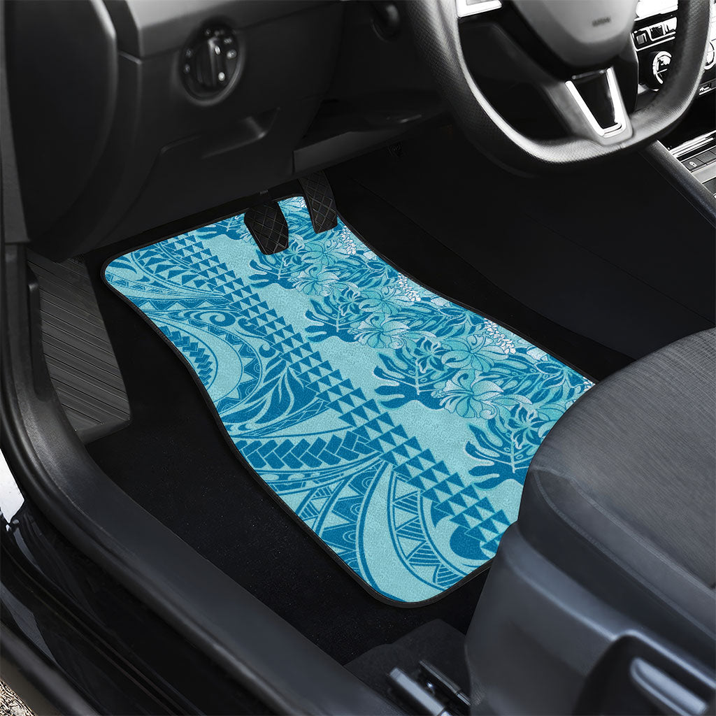 Cyan Hibiscus Monstera Seamless Kakau Hawaii Car Mats LT14 - Polynesian Pride