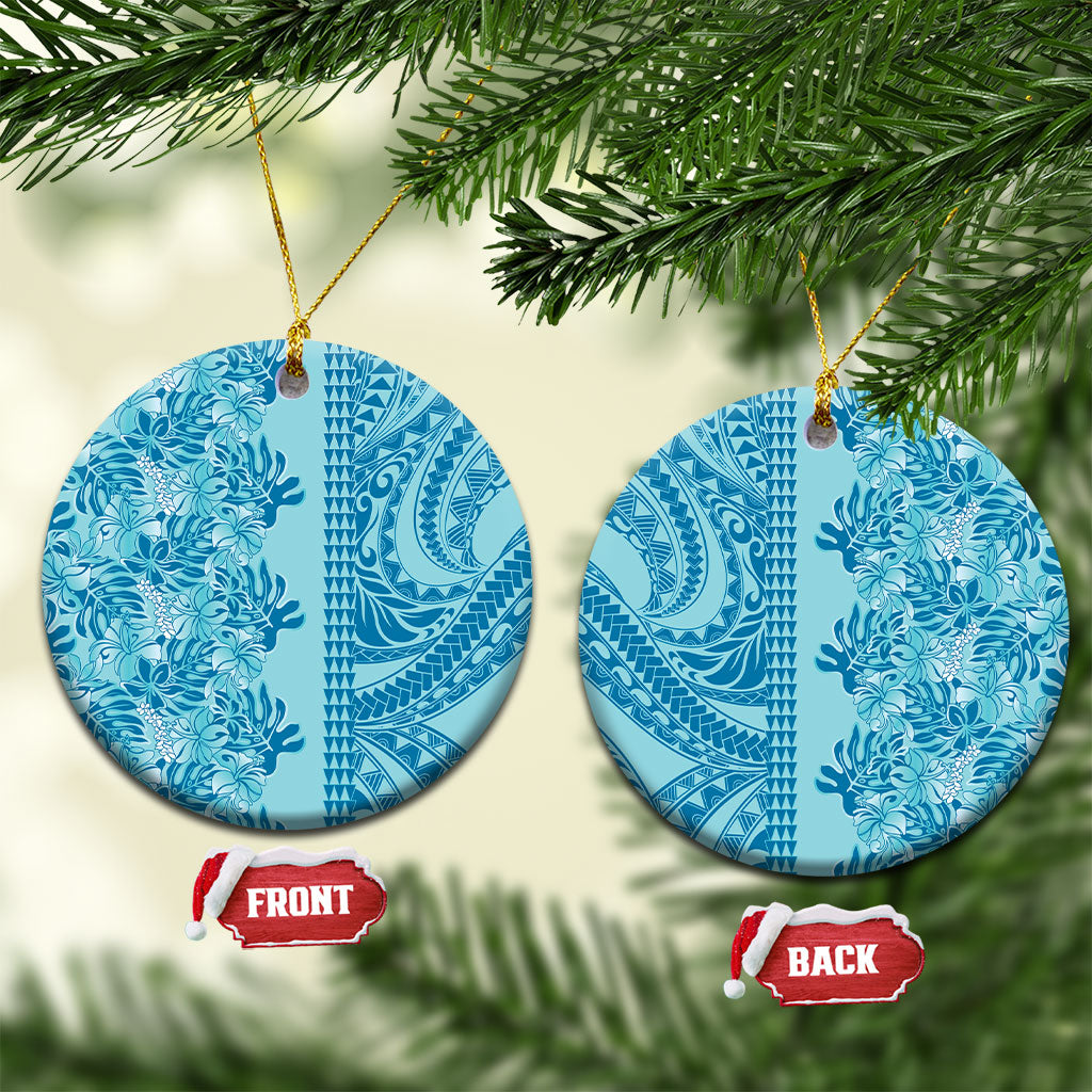 Cyan Hibiscus Monstera Seamless Kakau Hawaii Ceramic Ornament LT14 Circle Cyan - Polynesian Pride