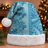 Cyan Hibiscus Monstera Seamless Kakau Hawaii Christmas Santa Hat LT14 With Fur Cyan - Polynesian Pride