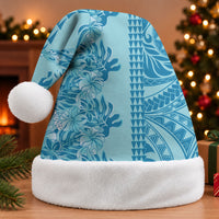 Cyan Hibiscus Monstera Seamless Kakau Hawaii Christmas Santa Hat LT14 Without Fur Cyan - Polynesian Pride