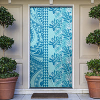 Cyan Hibiscus Monstera Seamless Kakau Hawaii Door Cover LT14 Cyan - Polynesian Pride