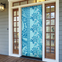 Cyan Hibiscus Monstera Seamless Kakau Hawaii Door Cover LT14 - Polynesian Pride