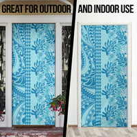 Cyan Hibiscus Monstera Seamless Kakau Hawaii Door Cover LT14 - Polynesian Pride