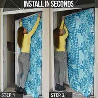 Cyan Hibiscus Monstera Seamless Kakau Hawaii Door Cover LT14 - Polynesian Pride