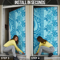 Cyan Hibiscus Monstera Seamless Kakau Hawaii Door Cover LT14 - Polynesian Pride