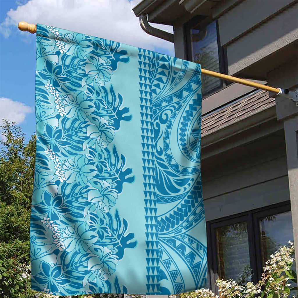 Cyan Hibiscus Monstera Seamless Kakau Hawaii Garden Flag LT14 - Polynesian Pride