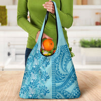 Cyan Hibiscus Monstera Seamless Kakau Hawaii Grocery Bag LT14 - Polynesian Pride
